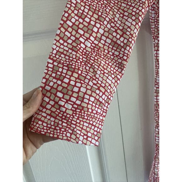 J McLaughlin Small Catalina Cloth Red Tan Blouse Tunic Top - Picture 4 of 5